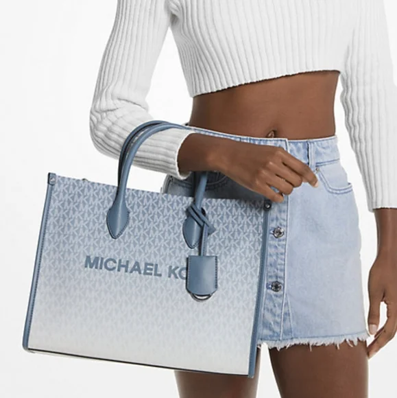 Michael Kors Mirella Ombré Logo MD Tote SET Blue - Picture 9 of 13